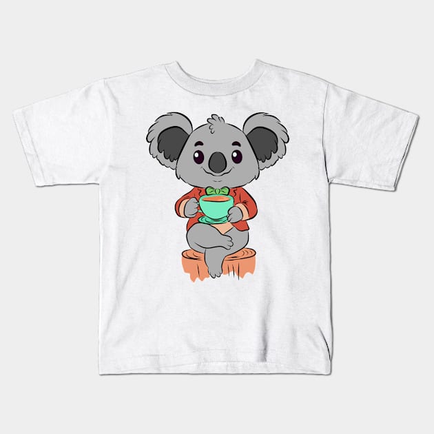 Koala drinking tea Kids T-Shirt by VinsendDraconi